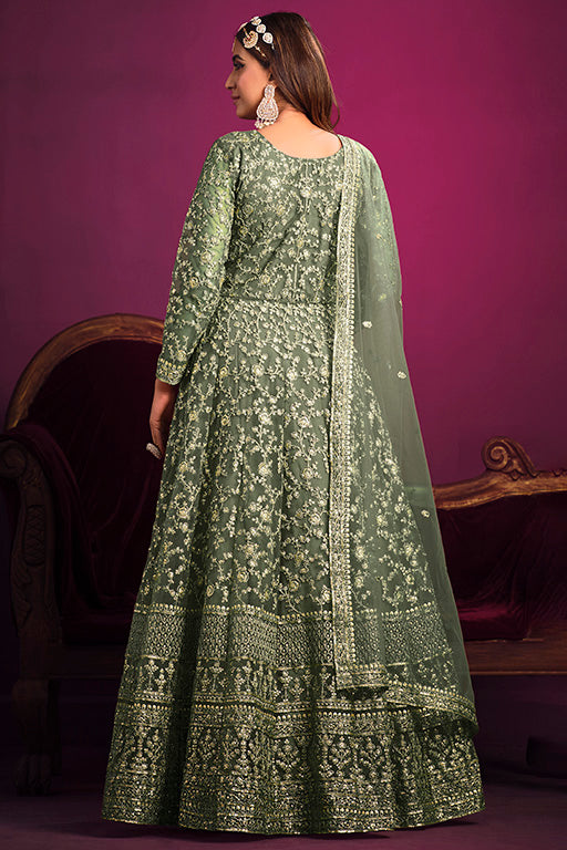 Light Grey Colour Net Anarkali Suit