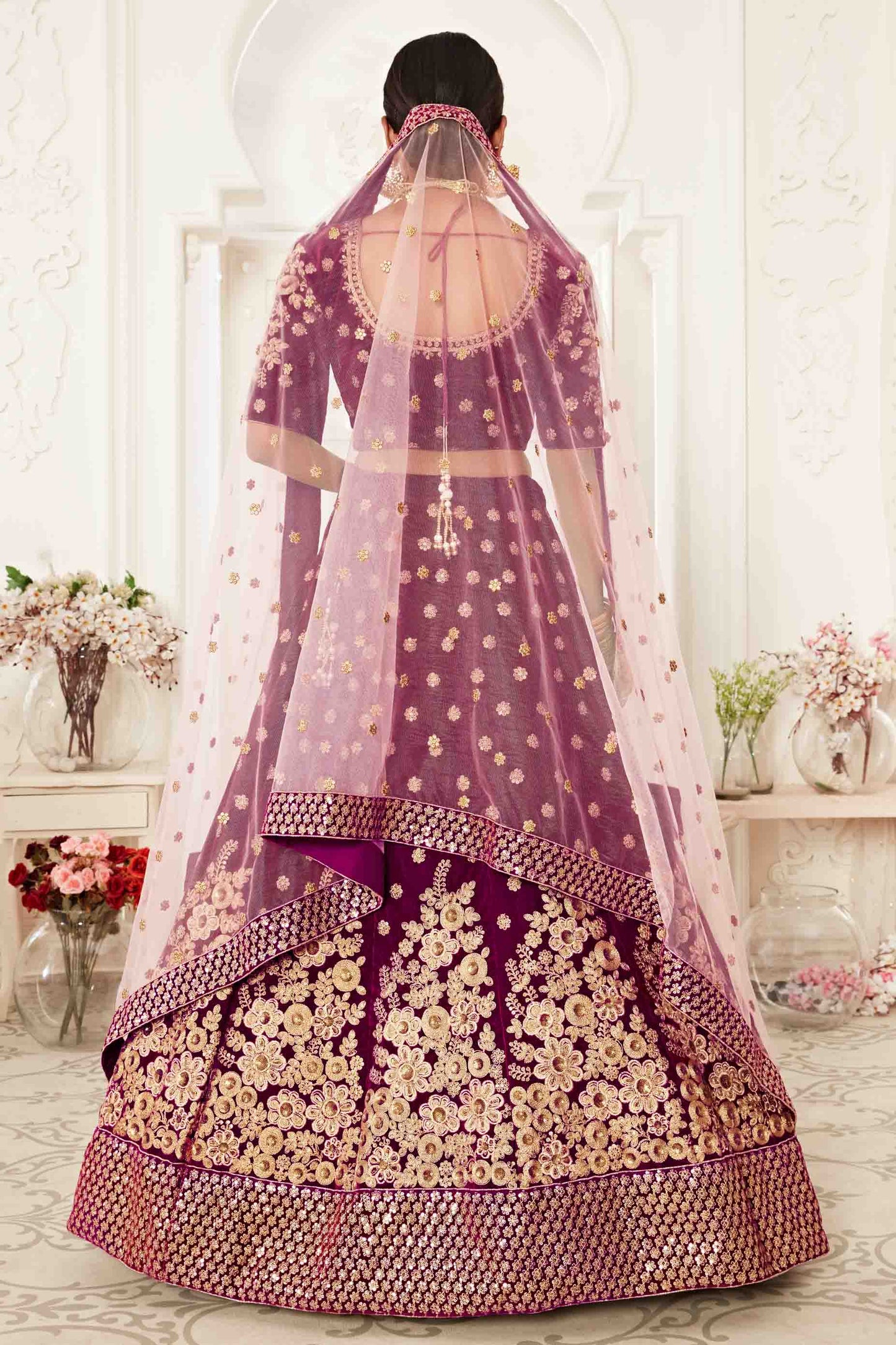 Magenta Velvet Designer Lehenga Choli VSLC1010147