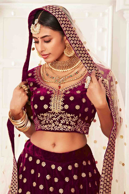 Magenta Velvet Designer Lehenga Choli VSLC1010147