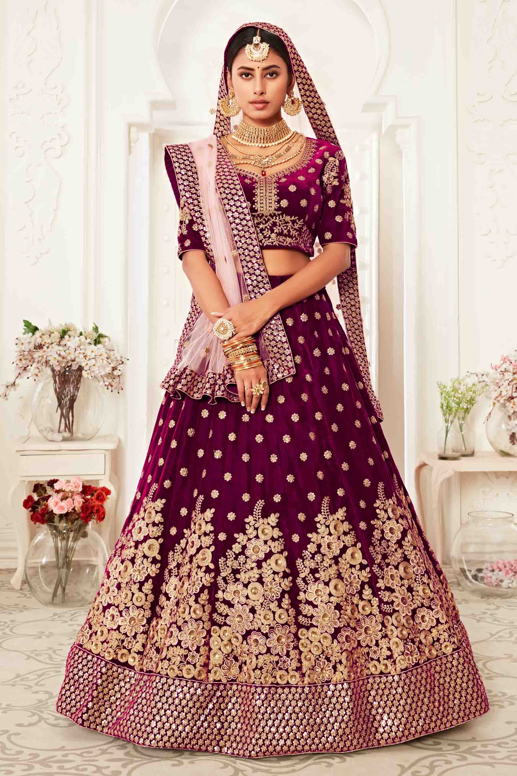 Magenta Velvet Designer Lehenga Choli