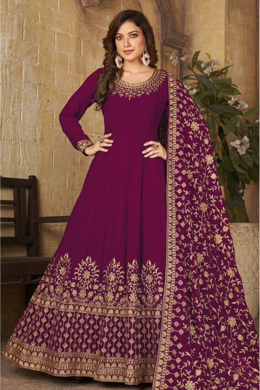 Magenta and Pink Colour Faux Georgette Embroidery Anarkali Suit