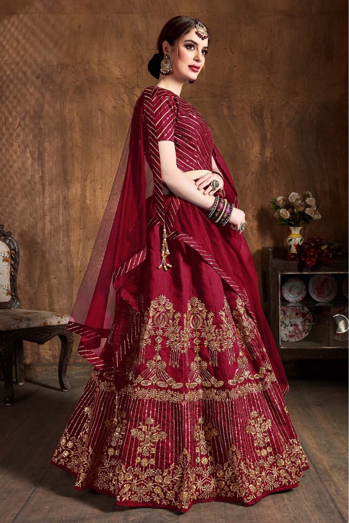 Maroon Colour Art Silk Lehenga Choli