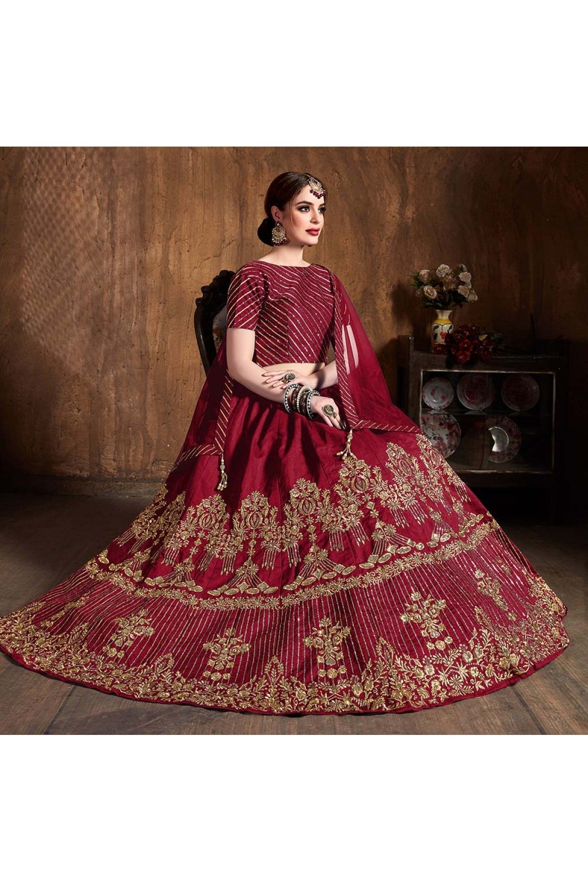 Maroon Colour Art Silk Lehenga Choli