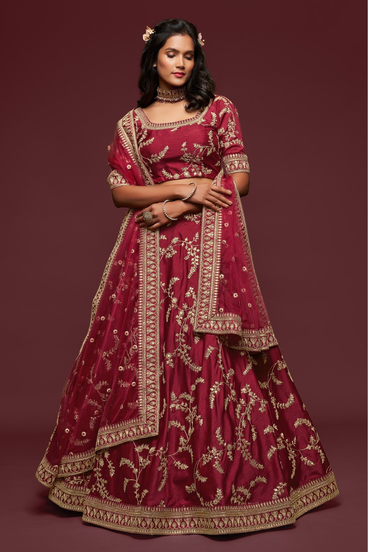 Maroon Colour Art Silk Lehenga Choli