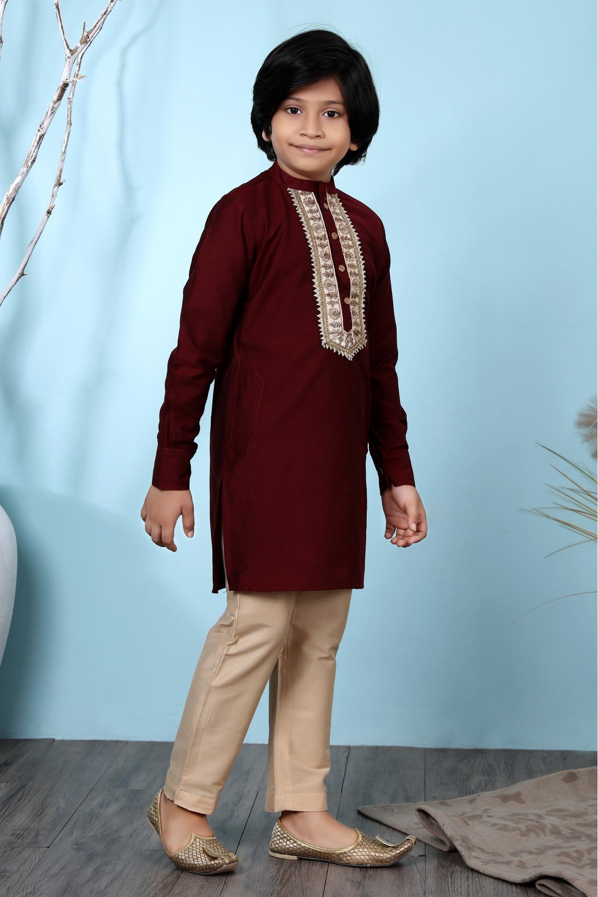 Maroon Colour Cotton Silk Kurta Pajama VSBW1070062