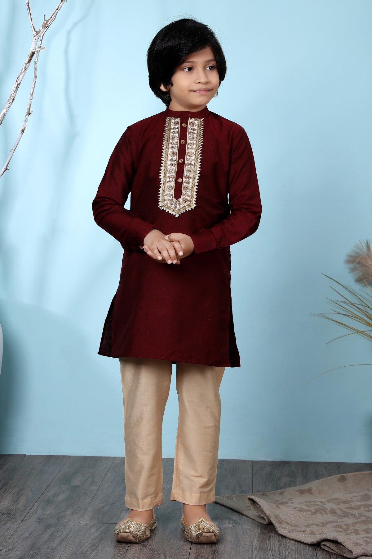 Maroon Colour Cotton Silk Kurta Pajama VSBW1070062