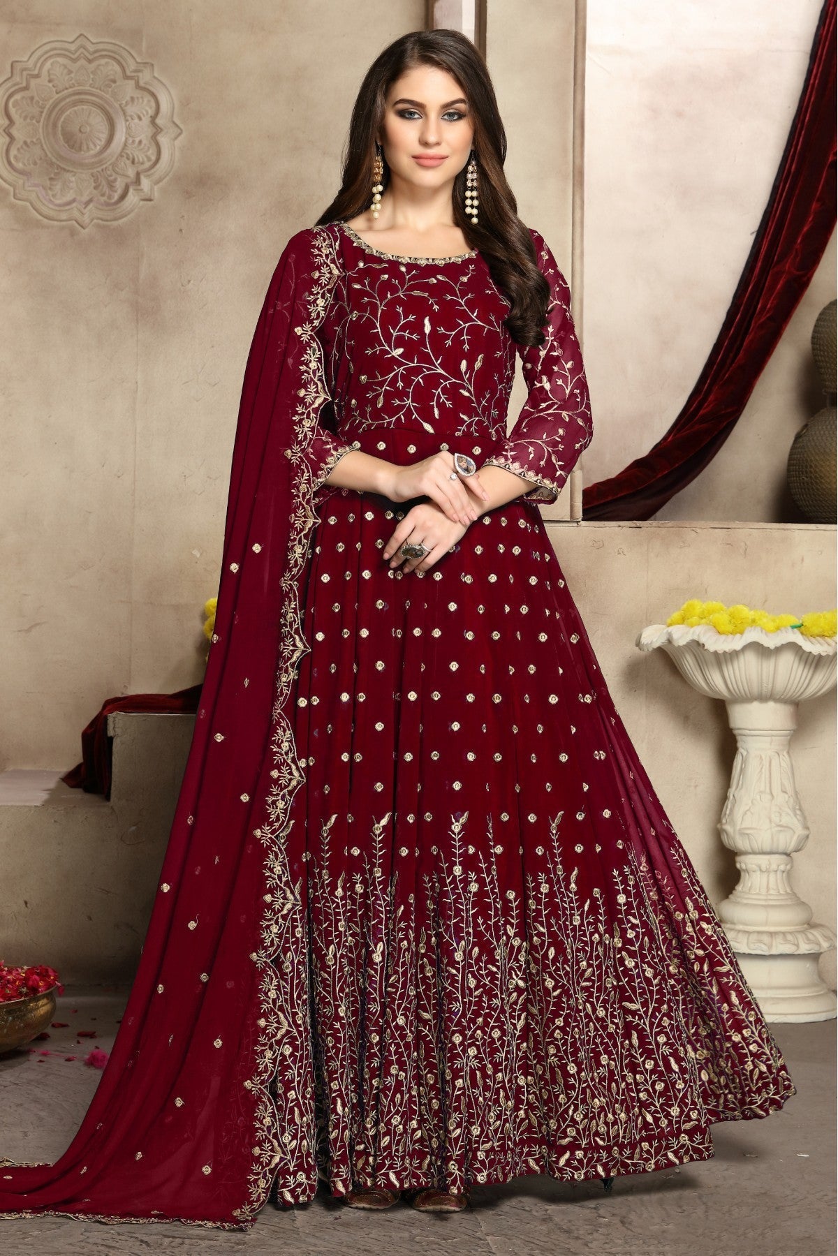 Maroon Colour Georgette Anarkali Suit