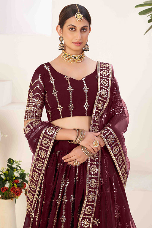 Maroon Colour Georgette Designer Lehenga Choli