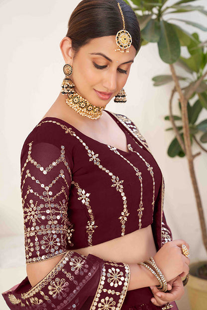 Maroon Colour Georgette Designer Lehenga Choli