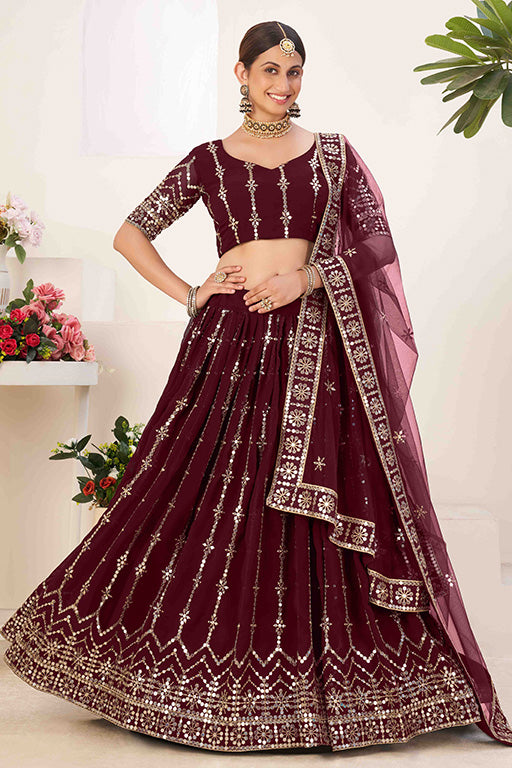 Maroon Colour Georgette Designer Lehenga Choli