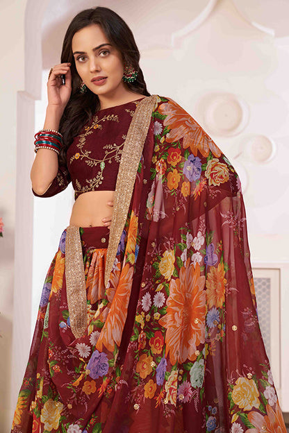 Maroon Colour Georgette Designer Lehenga Choli