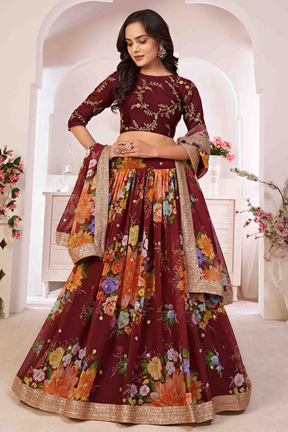 Maroon Colour Georgette Designer Lehenga Choli