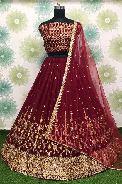 Maroon Colour Georgette Embroidery Lehenga Choli