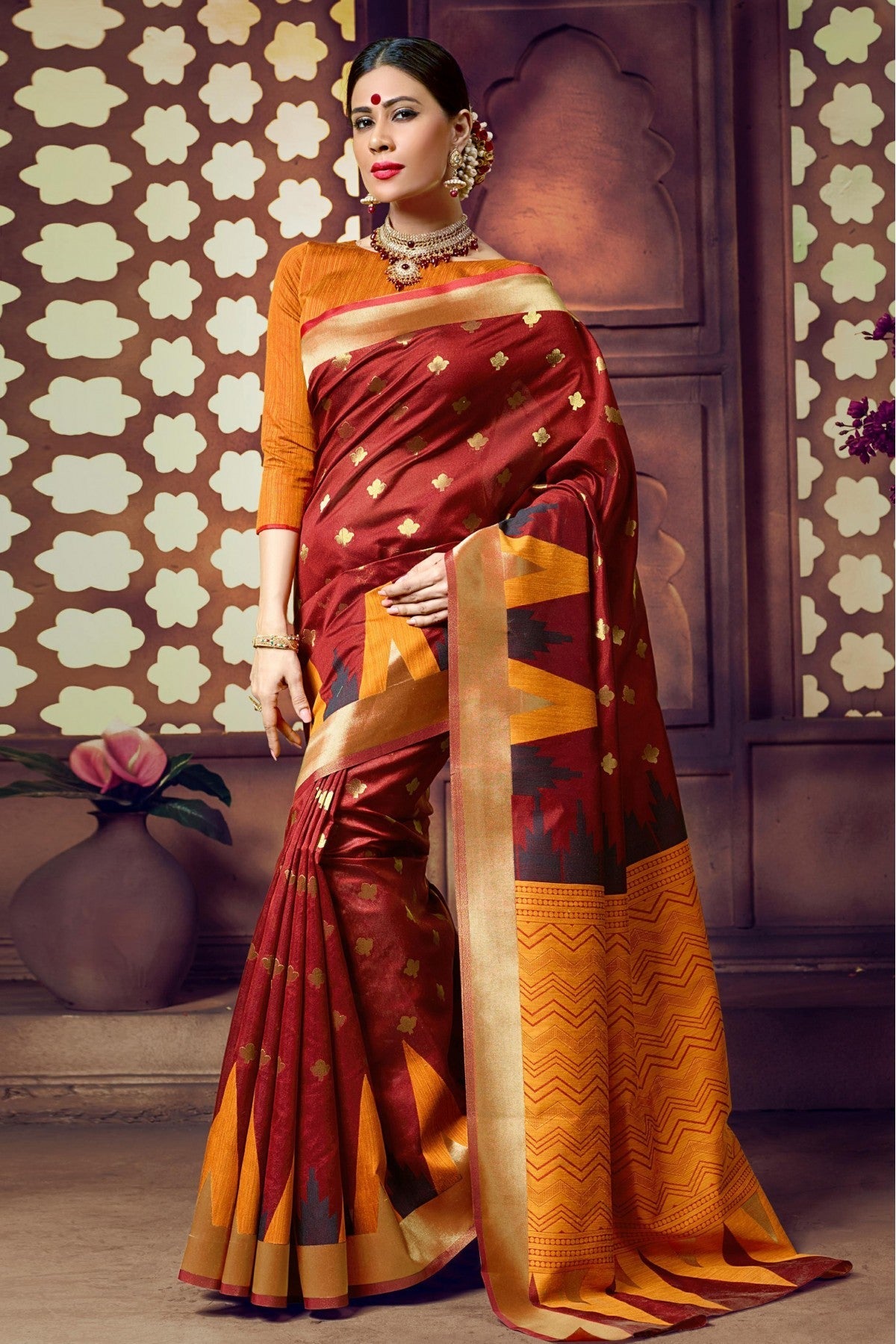 Maroon Colour Handloom Cotton Traditional Saree