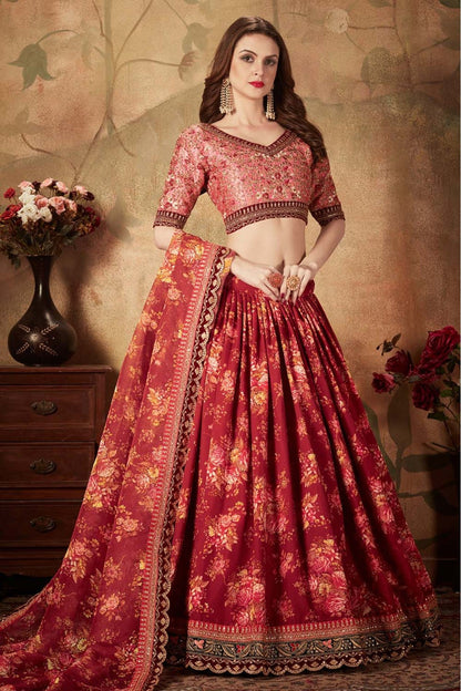 Maroon Colour Organza Lehenga Choli