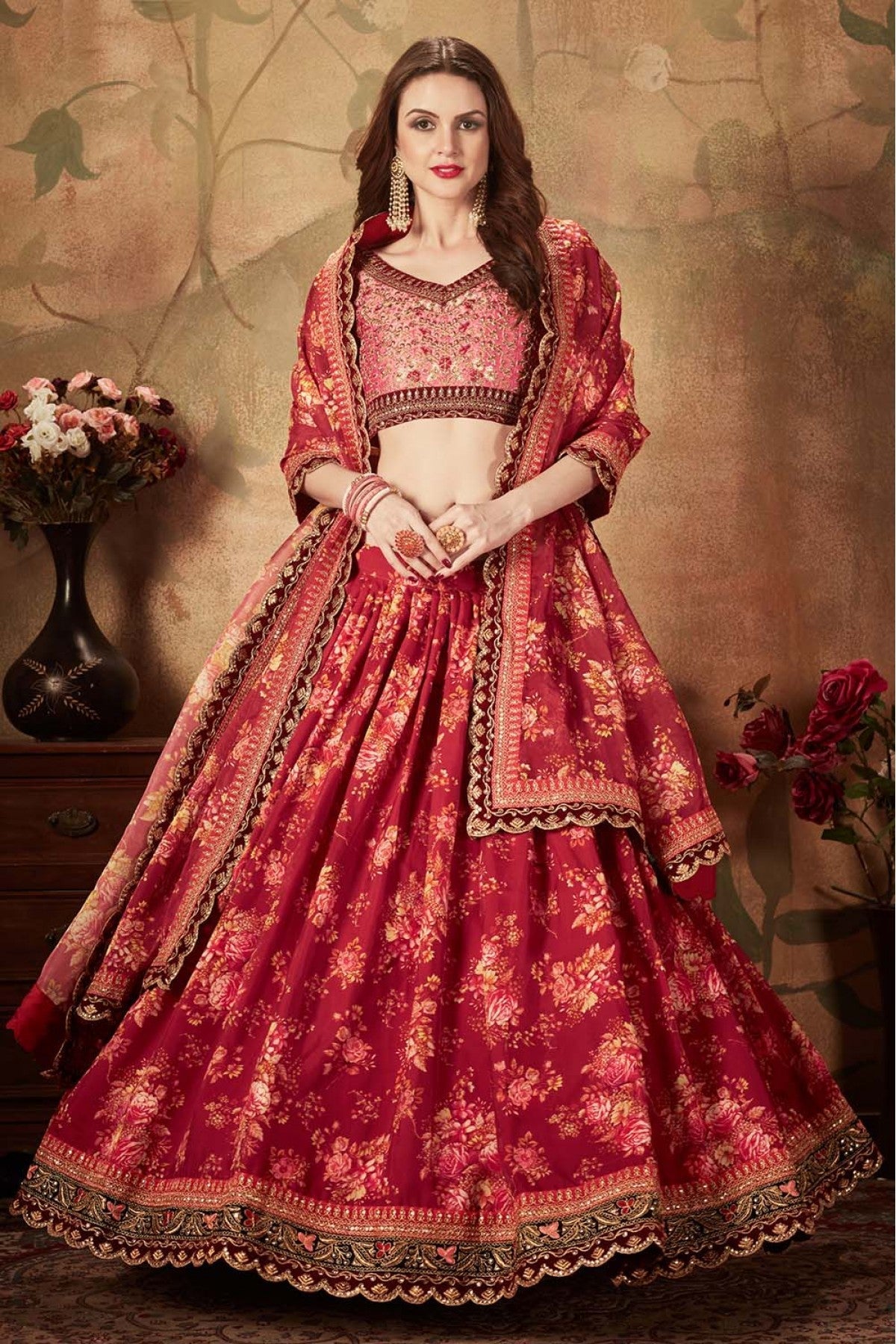 Maroon Colour Organza Lehenga Choli