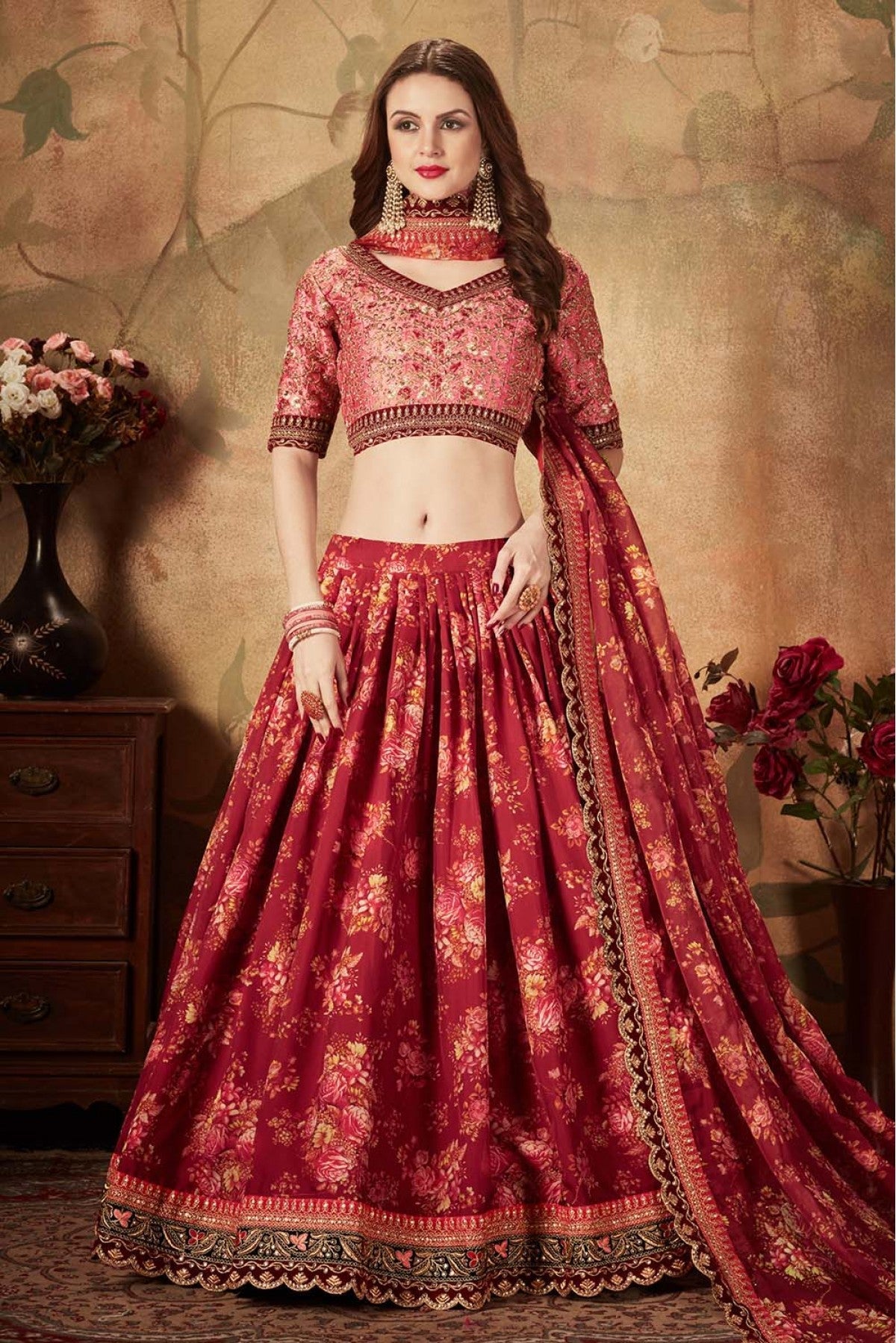 Maroon Colour Organza Lehenga Choli