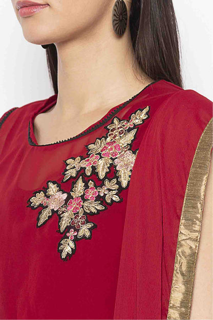 Maroon Colour Plus Size Cotton Embroidery Pant Style Suit