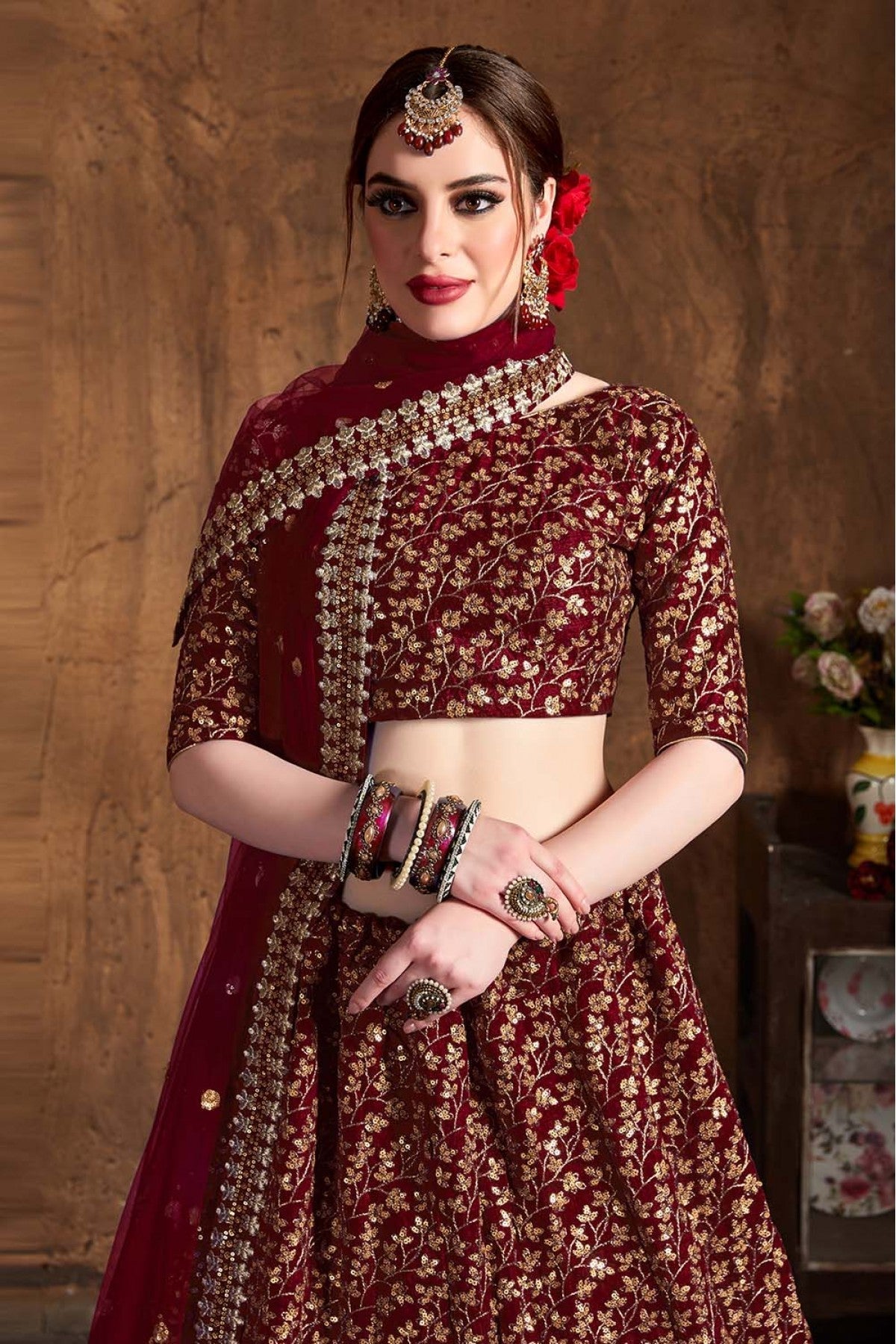 Maroon Colour Raw Silk Lehenga Choli