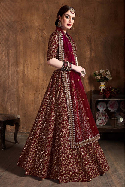 Maroon Colour Raw Silk Lehenga Choli