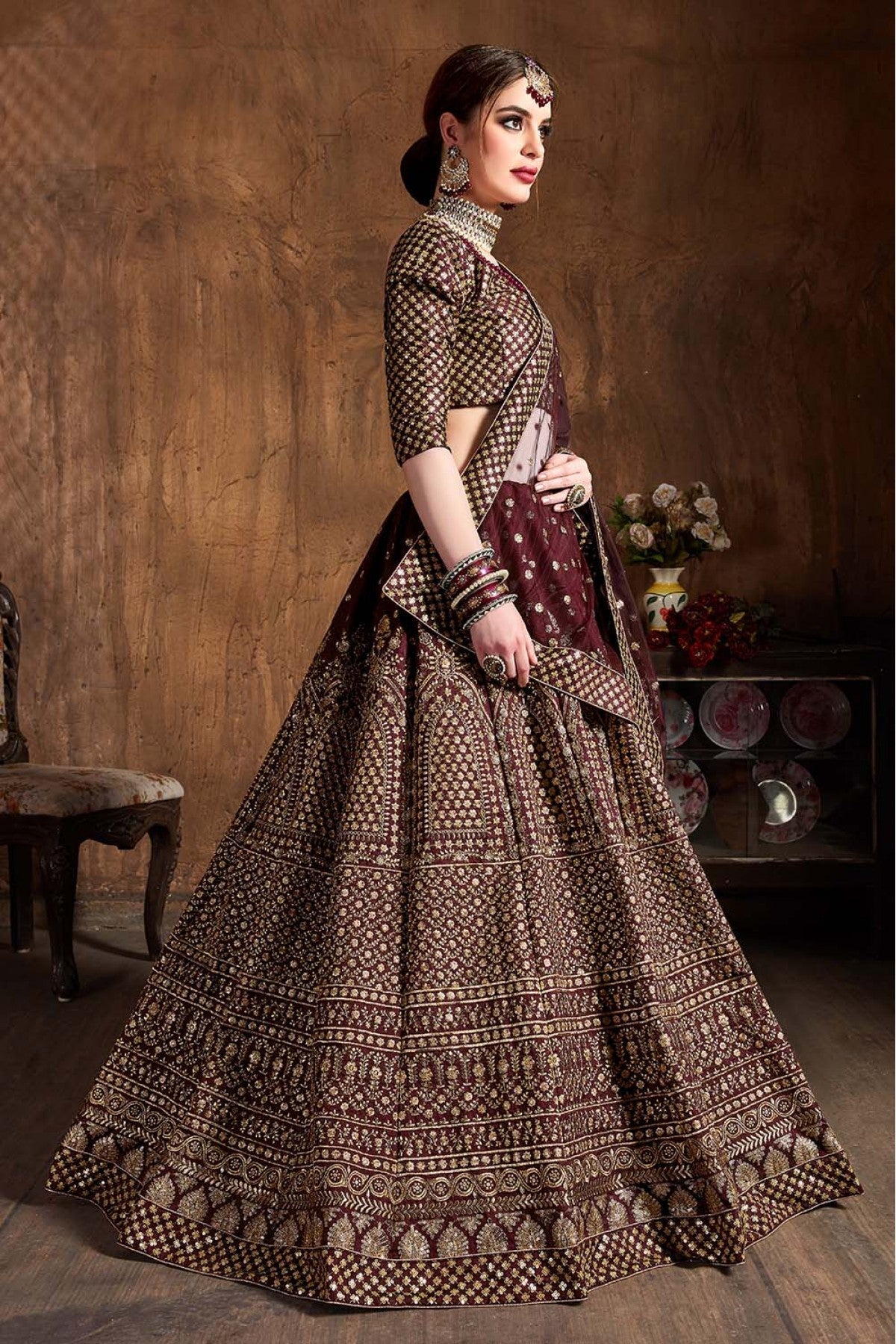 Maroon Colour Raw Silk Lehenga Choli