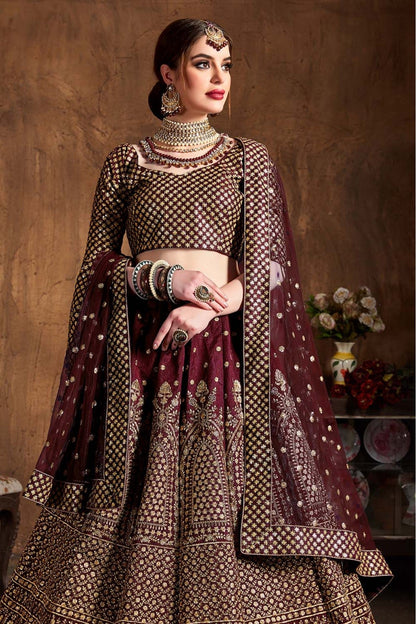 Maroon Colour Raw Silk Lehenga Choli