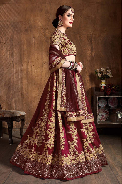 Maroon Colour Raw Silk Lehenga Choli