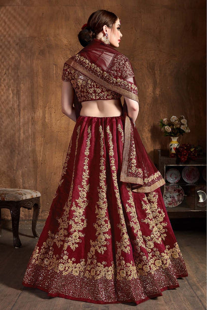 Maroon Colour Raw Silk Lehenga Choli