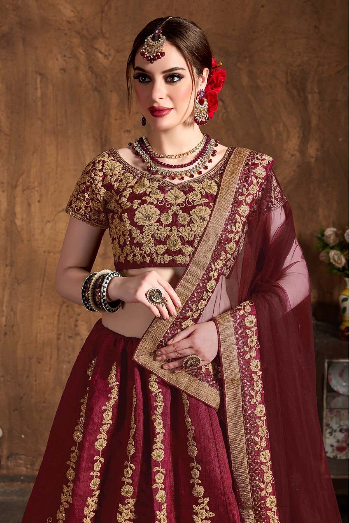 Maroon Colour Raw Silk Lehenga Choli