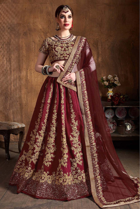 Maroon Colour Raw Silk Lehenga Choli