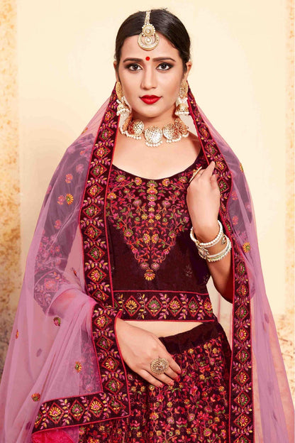 Maroon Colour Satin Embroidery Lehenga Choli