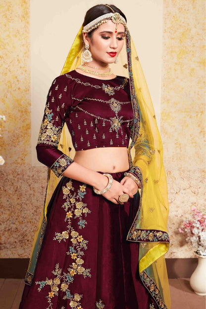 Maroon Colour Satin Embroidery Lehenga Choli