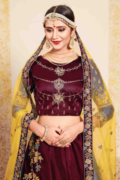 Maroon Colour Satin Embroidery Lehenga Choli