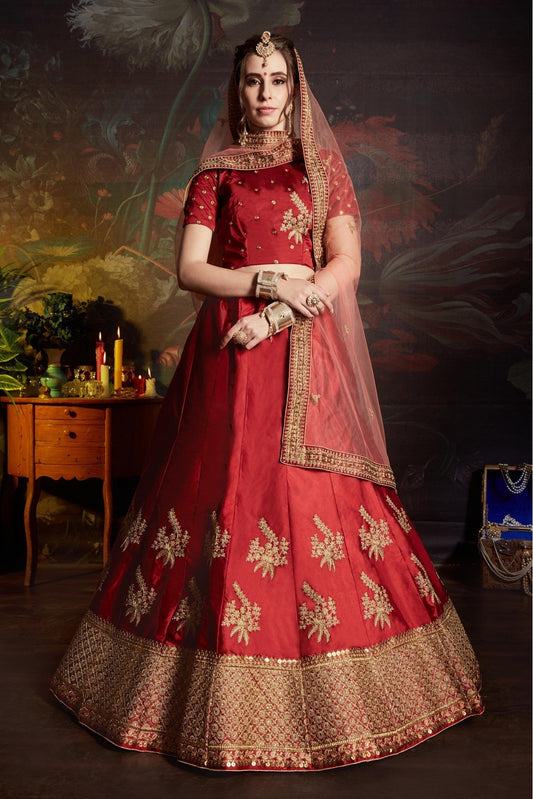 Maroon Colour Satin Embroidery Lehenga Choli