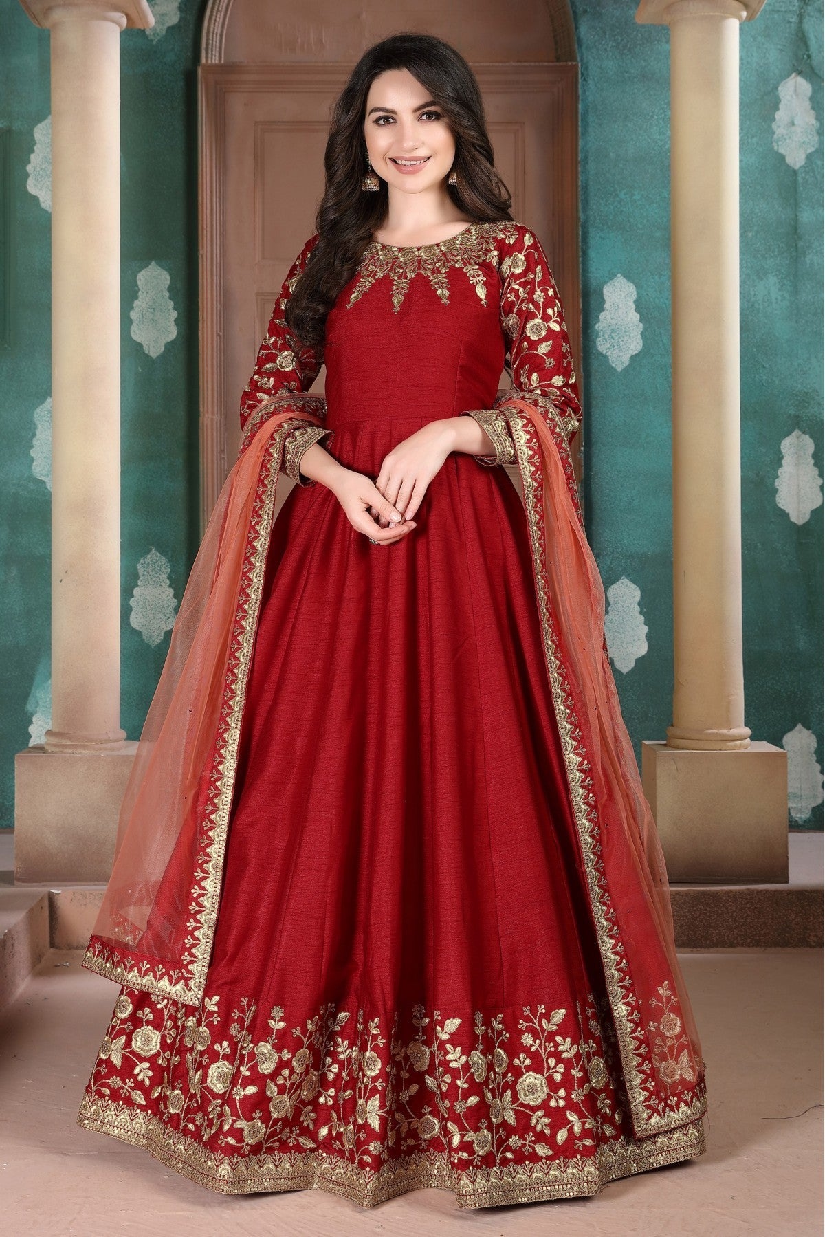 Maroon Colour Silk Anarkali Suit