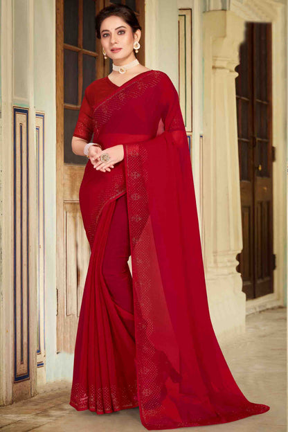 Maroon Colour Simmer Chiffon Designer Saree