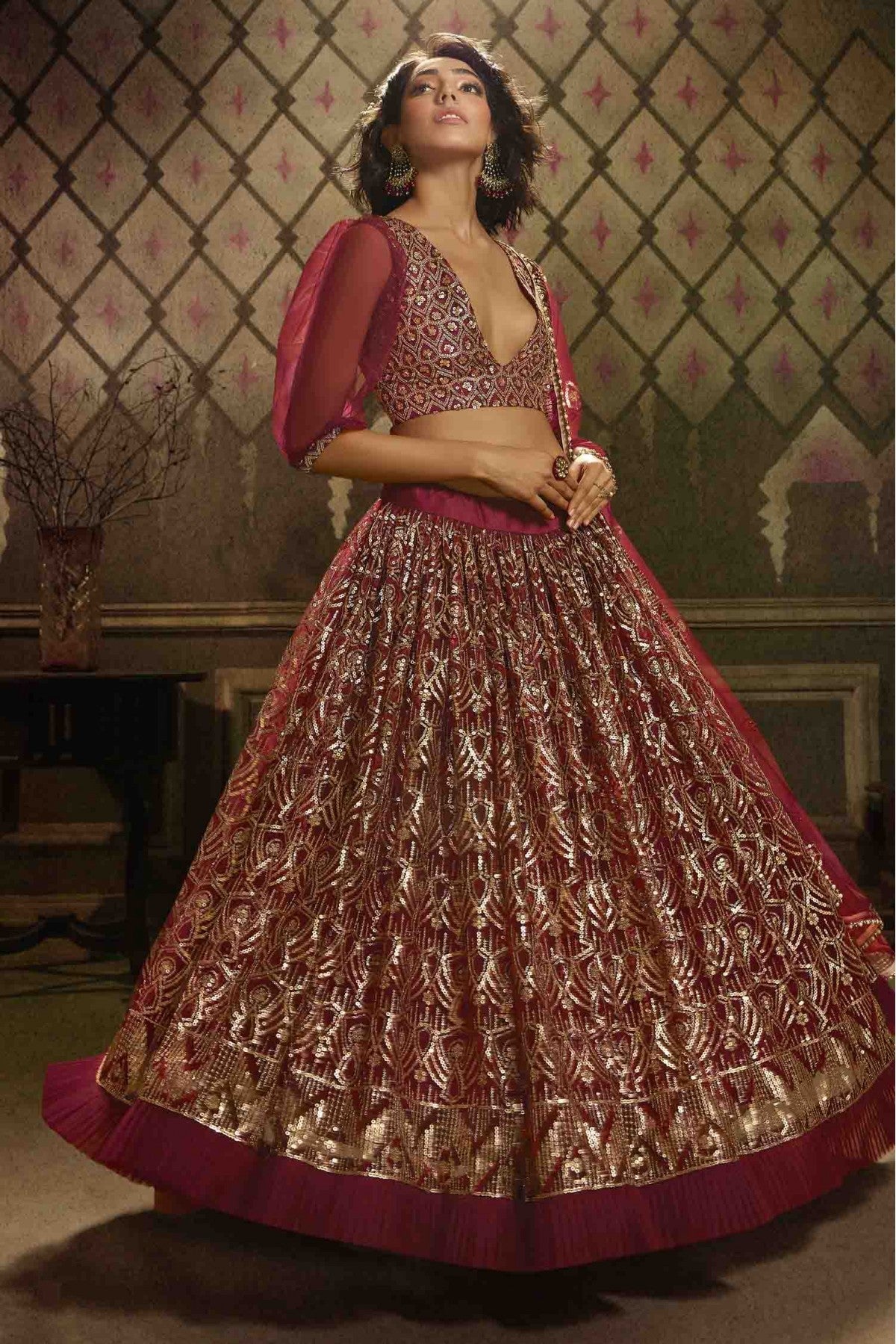 Maroon Colour Soft Net Embroidery Lehenga Choli