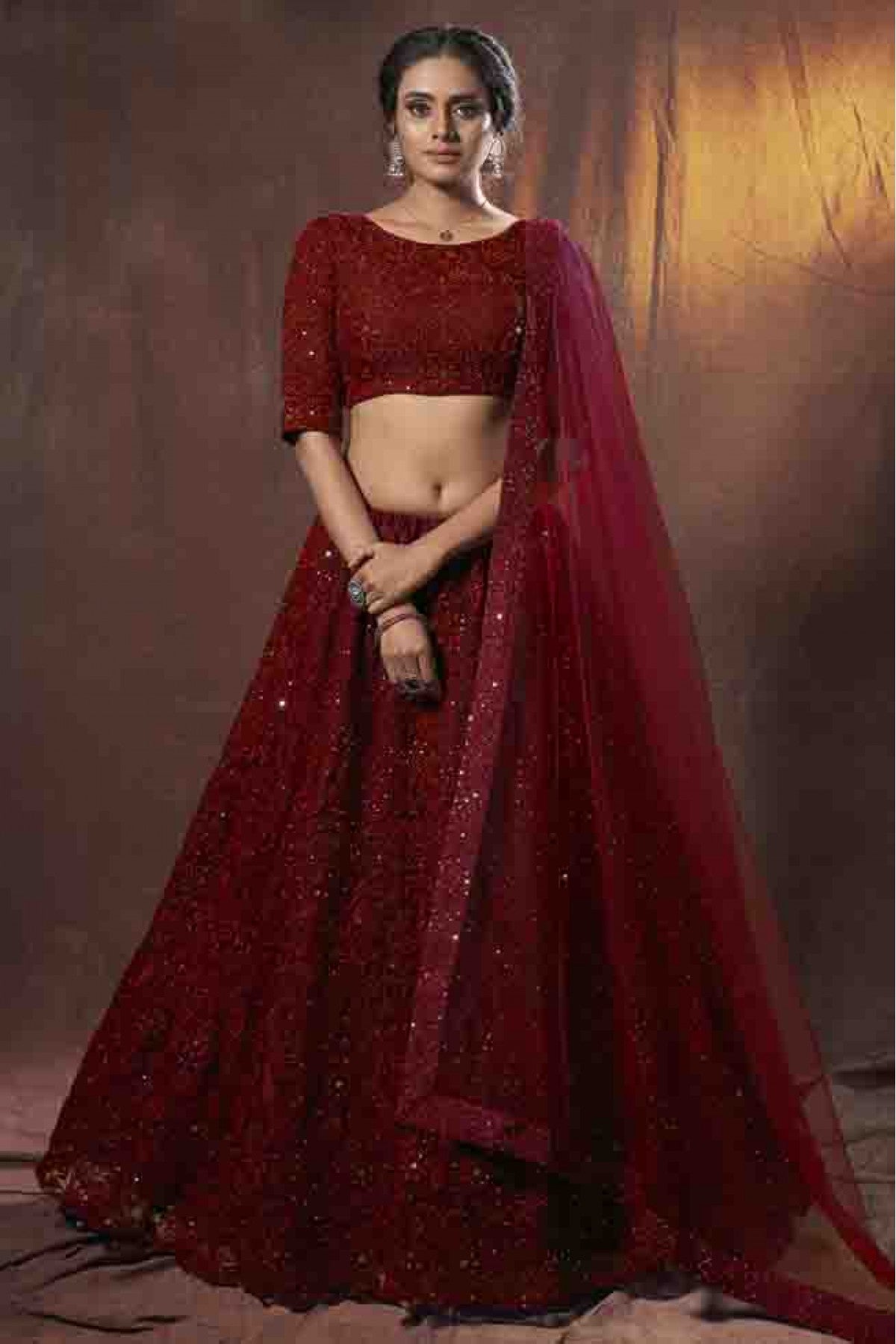 Maroon Colour Soft Net Sequins Work Lehenga Choli