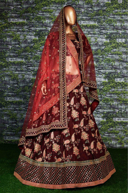 Maroon Colour Taffeta Silk Lehenga Choli