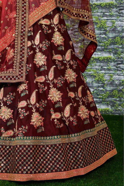 Maroon Colour Taffeta Silk Lehenga Choli