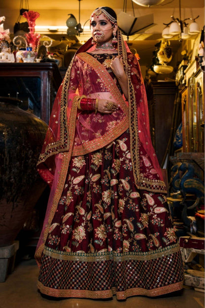 Maroon Colour Taffeta Silk Lehenga Choli