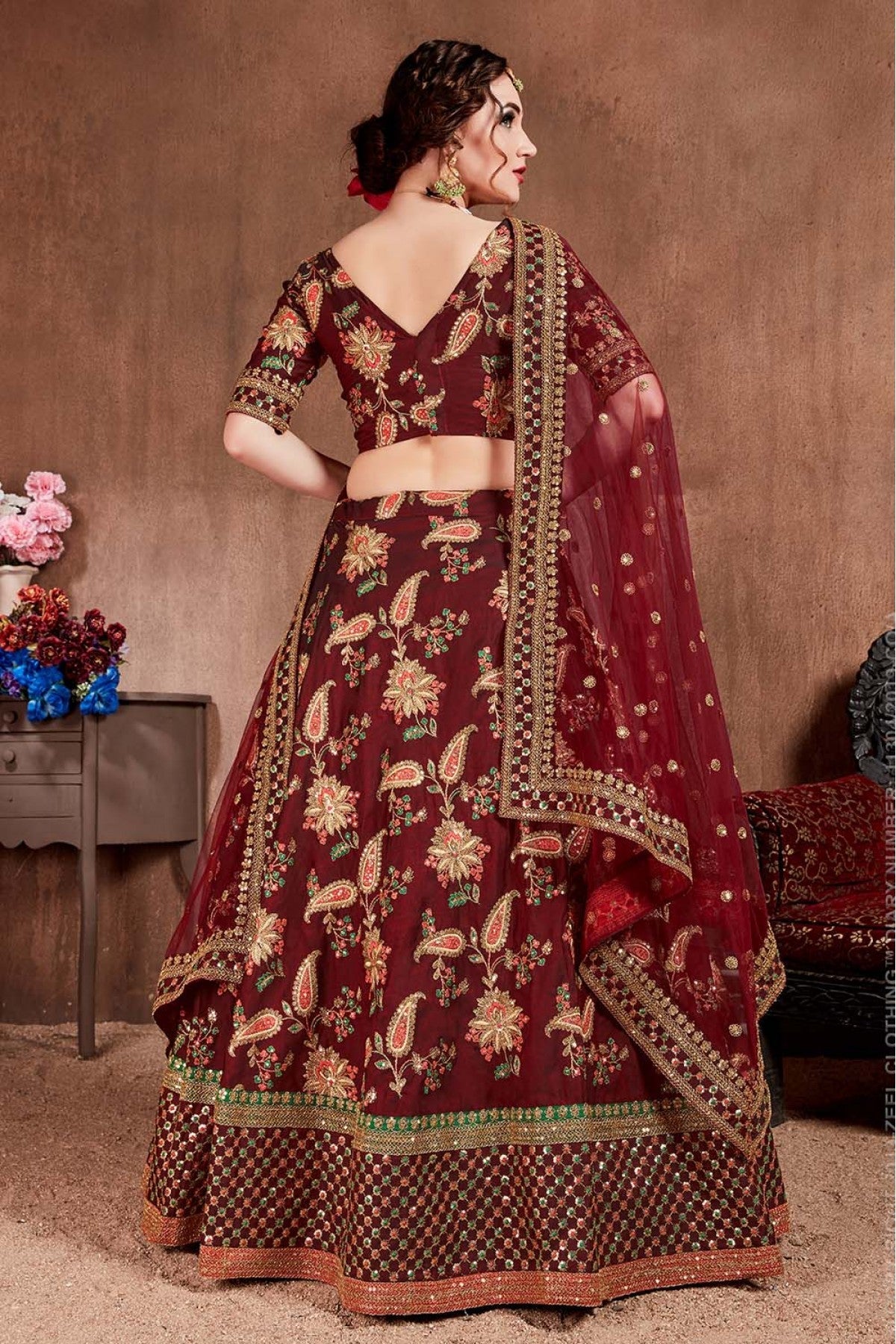 Maroon Colour Taffeta Silk Lehenga Choli