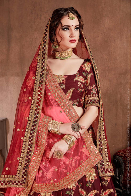 Maroon Colour Taffeta Silk Lehenga Choli