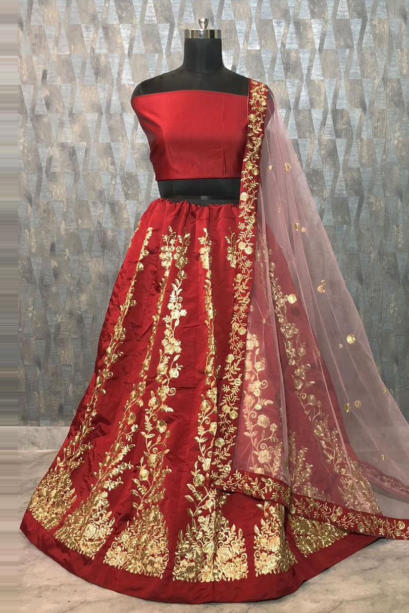 Maroon Colour Taffeta Silk Lehenga Choli VSLC1020006