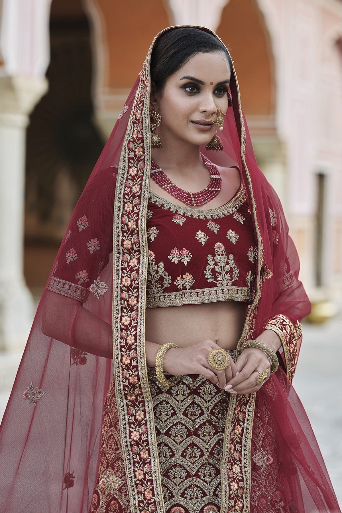 Maroon Colour Velvet Hand Work Lehenga Choli