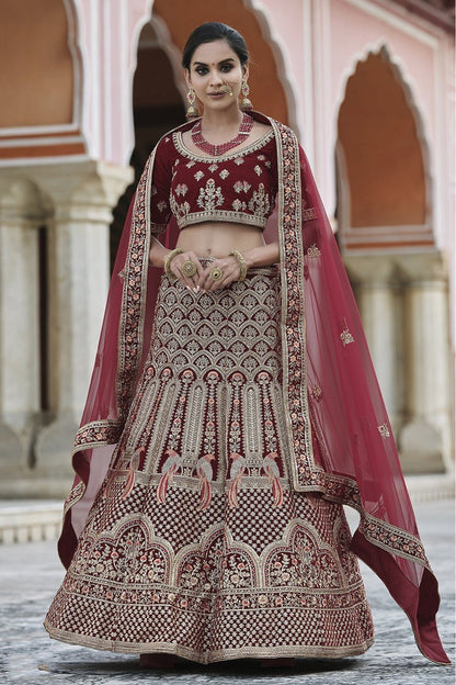 Maroon Colour Velvet Hand Work Lehenga Choli