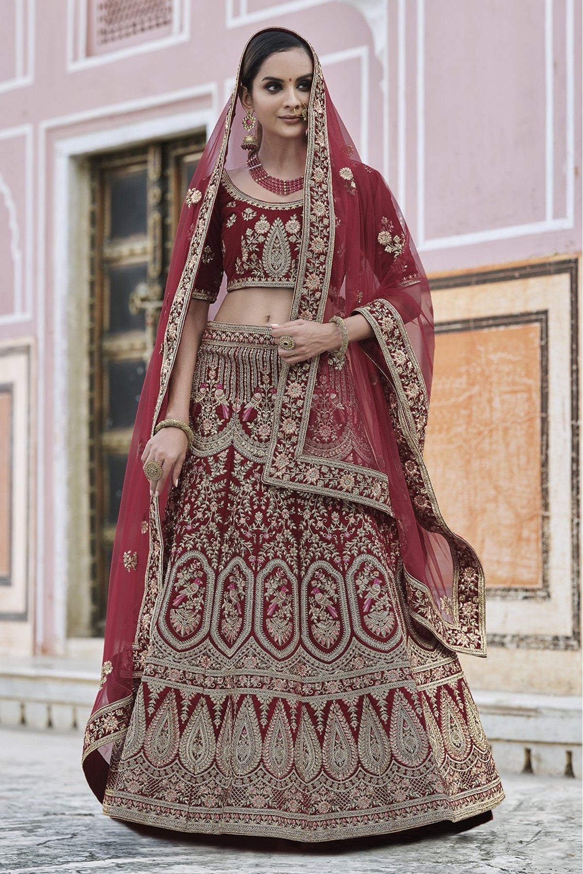 Maroon Colour Velvet Hand Work Lehenga Choli