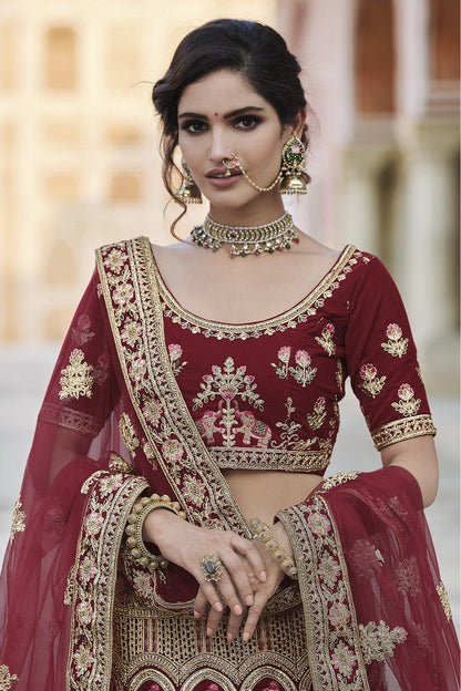 Maroon Colour Velvet Hand Work Lehenga Choli