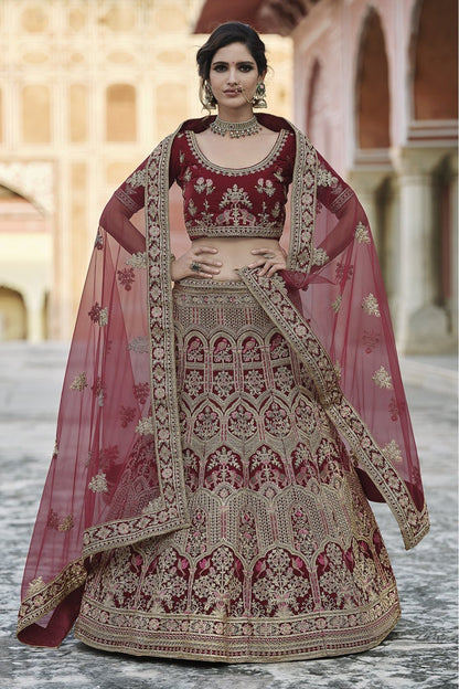 Maroon Colour Velvet Hand Work Lehenga Choli