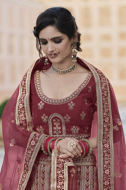 Maroon Colour Velvet Hand Work Lehenga Choli